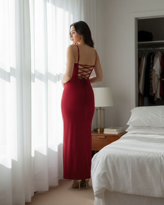 The Corset Back Slip Maxi Dress