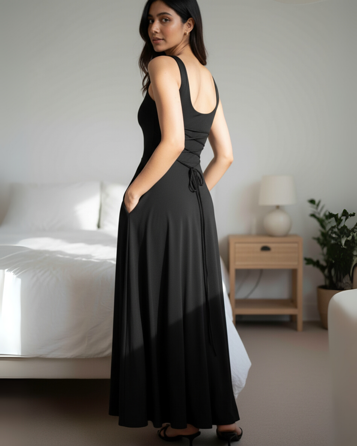 The Flowy Lace-Up Maxi Dress