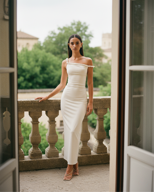 The Riviera Twist Shoulder Maxi Dress