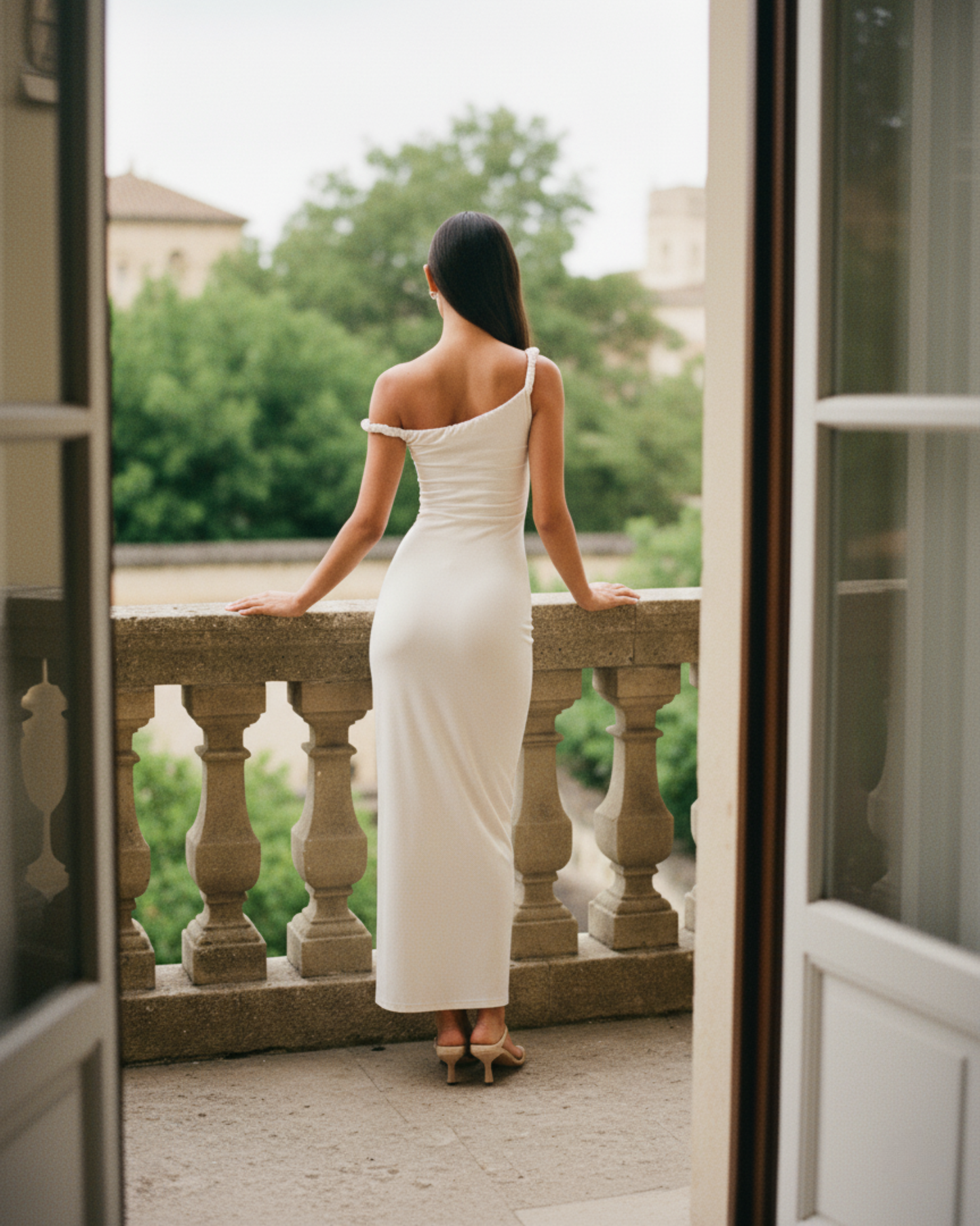 The Riviera Twist Shoulder Maxi Dress